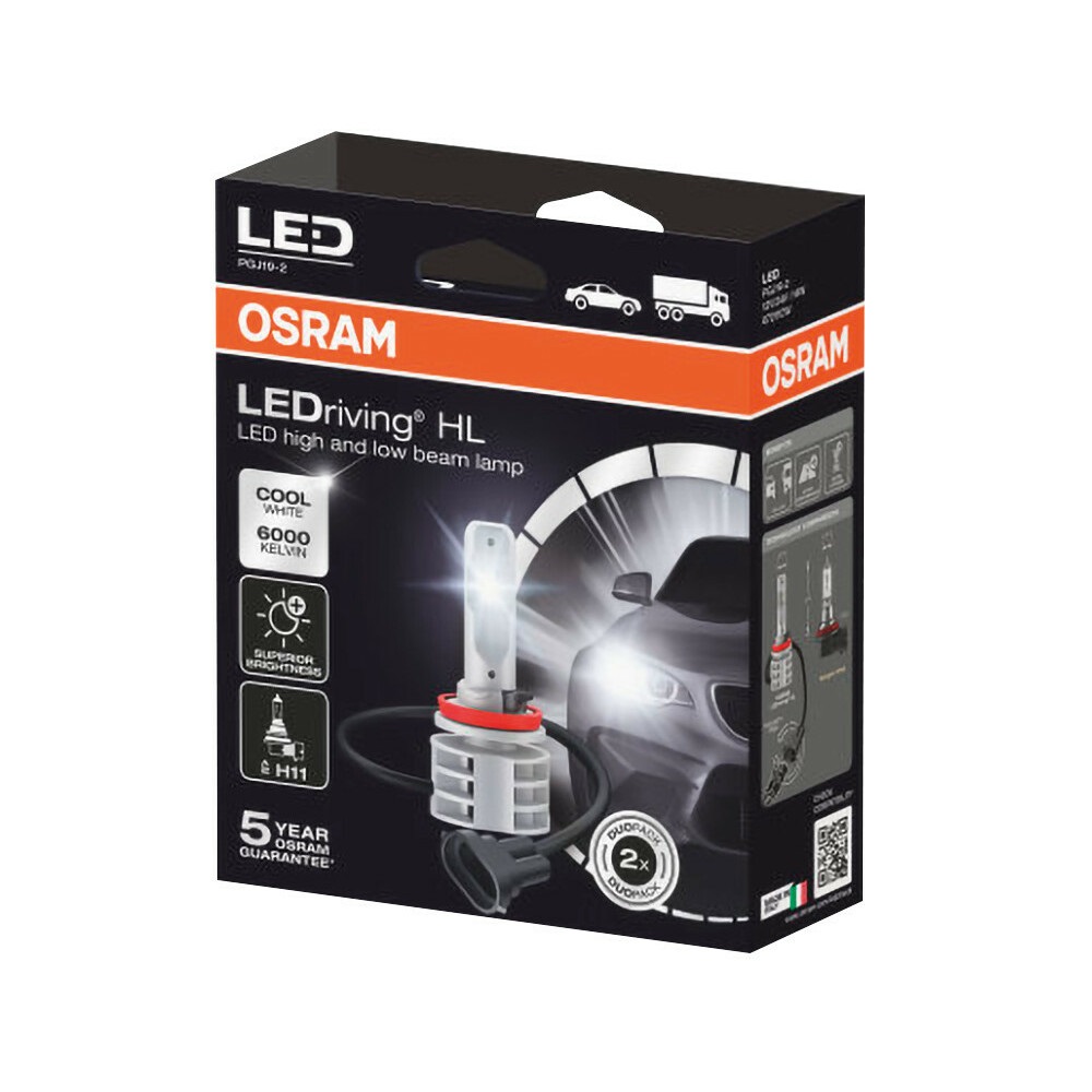 Osram LEDriving HL 67211CW - Lampadina LED H11 12/24V Bianco Freddo 6000K - Set di 2 con Dissipatore Passivo