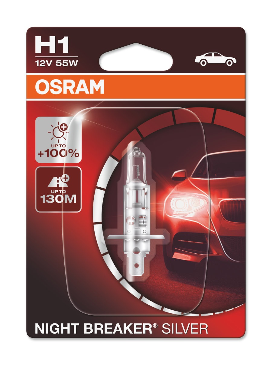 Osram Night Breaker Silver H1 Lampadina Alogena 55W 4200K 100% di Luce