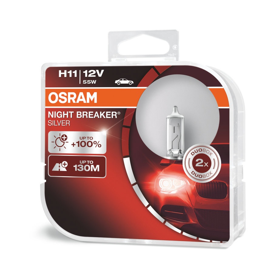 Osram H11 Night Breaker Silver - Lampadina Alogena 12V, 55W, 100% di Luce, 1 Pezzo