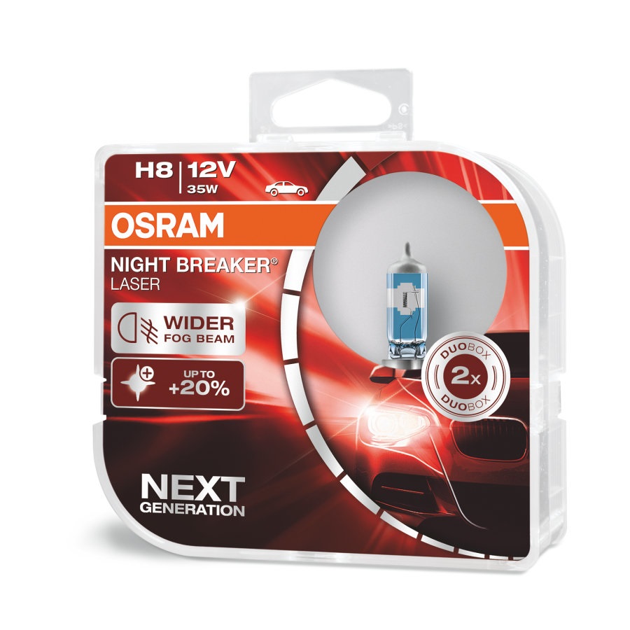 OSRAM NIGHT BREAKER LASER H8 - Lampada alogena per fari, 150% di luminosità, 12V, fascio di luce fino a 150 m