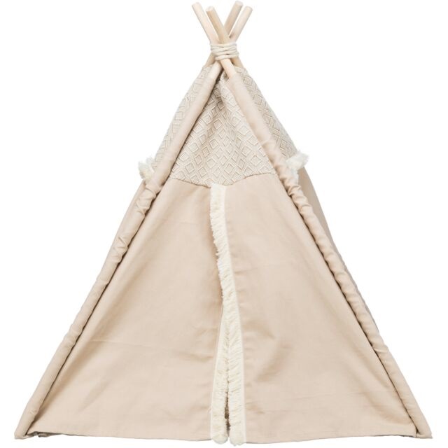 TRIXIE Igloo Tipi Boho per cani e gatti - Letto antiscivolo in cotone con cuscino reversibile, 55x65x55 cm