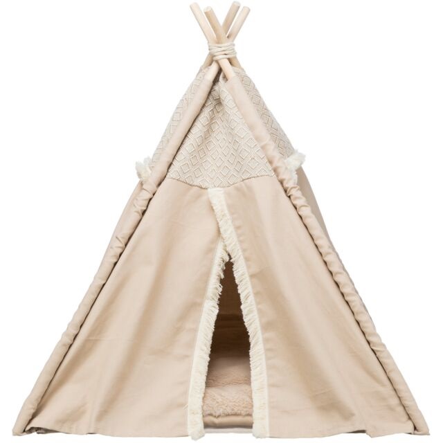 TRIXIE Igloo Tipi Boho per cani e gatti - Letto antiscivolo in cotone con cuscino reversibile, 55x65x55 cm