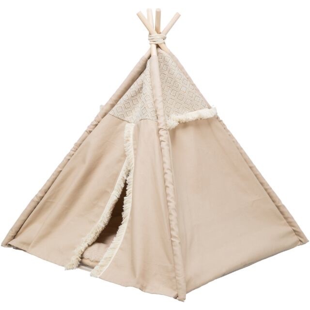 TRIXIE Igloo Tipi Boho per cani e gatti - Letto antiscivolo in cotone con cuscino reversibile, 55x65x55 cm