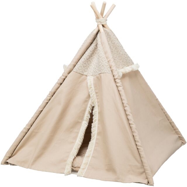 TRIXIE Igloo Tipi Boho per cani e gatti - Letto antiscivolo in cotone con cuscino reversibile, 55x65x55 cm