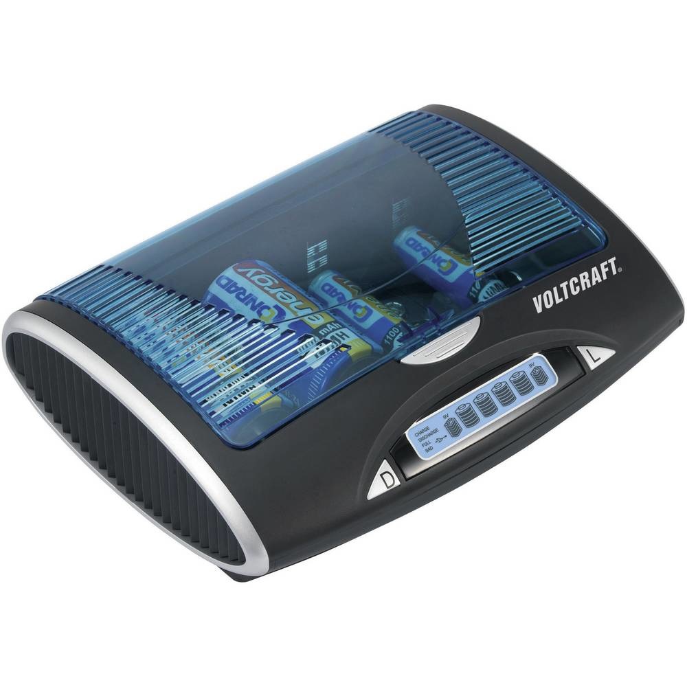 VOLTCRAFT P-600 Caricabatterie Universale per Batterie NiMH AAA, AA, C, D e 9V con Uscita USB e Display LC