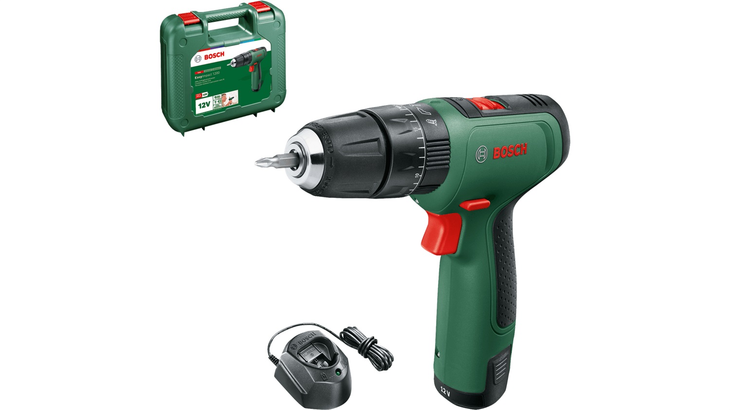 Bosch EasyImpact 1200 - Trapano Avvitatore a Batteria 12V, 1500 Giri/min, 1.1 kg, Senza Chiave, con Valigetta