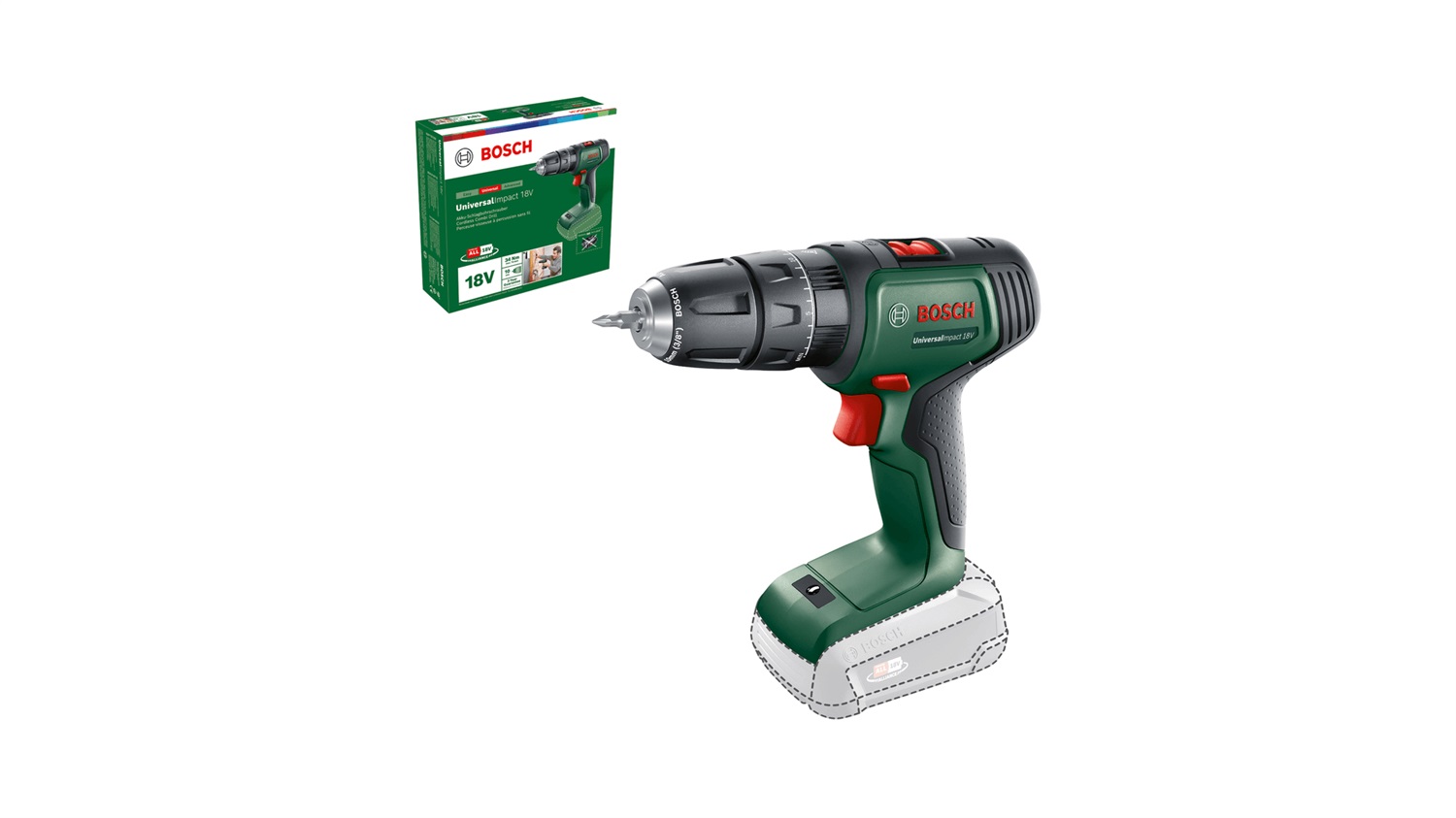Bosch UniversalImpact 18V Trapano Avvitatore a Percussione - 1450 Giri/min, 1,3 kg, Senza Batteria, 20 Livelli di Coppia