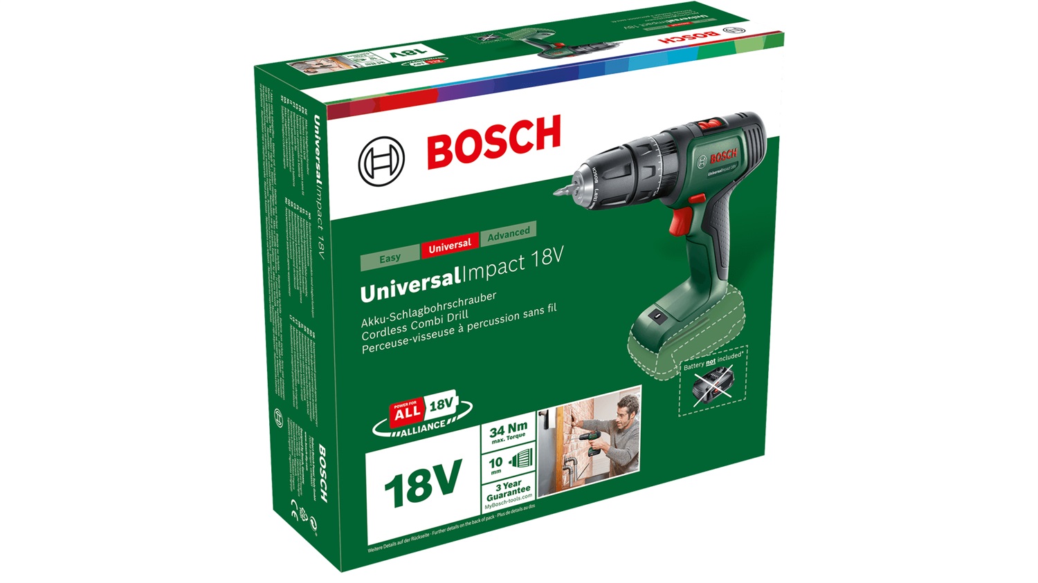 Bosch UniversalImpact 18V Trapano Avvitatore a Percussione - 1450 Giri/min, 1,3 kg, Senza Batteria, 20 Livelli di Coppia