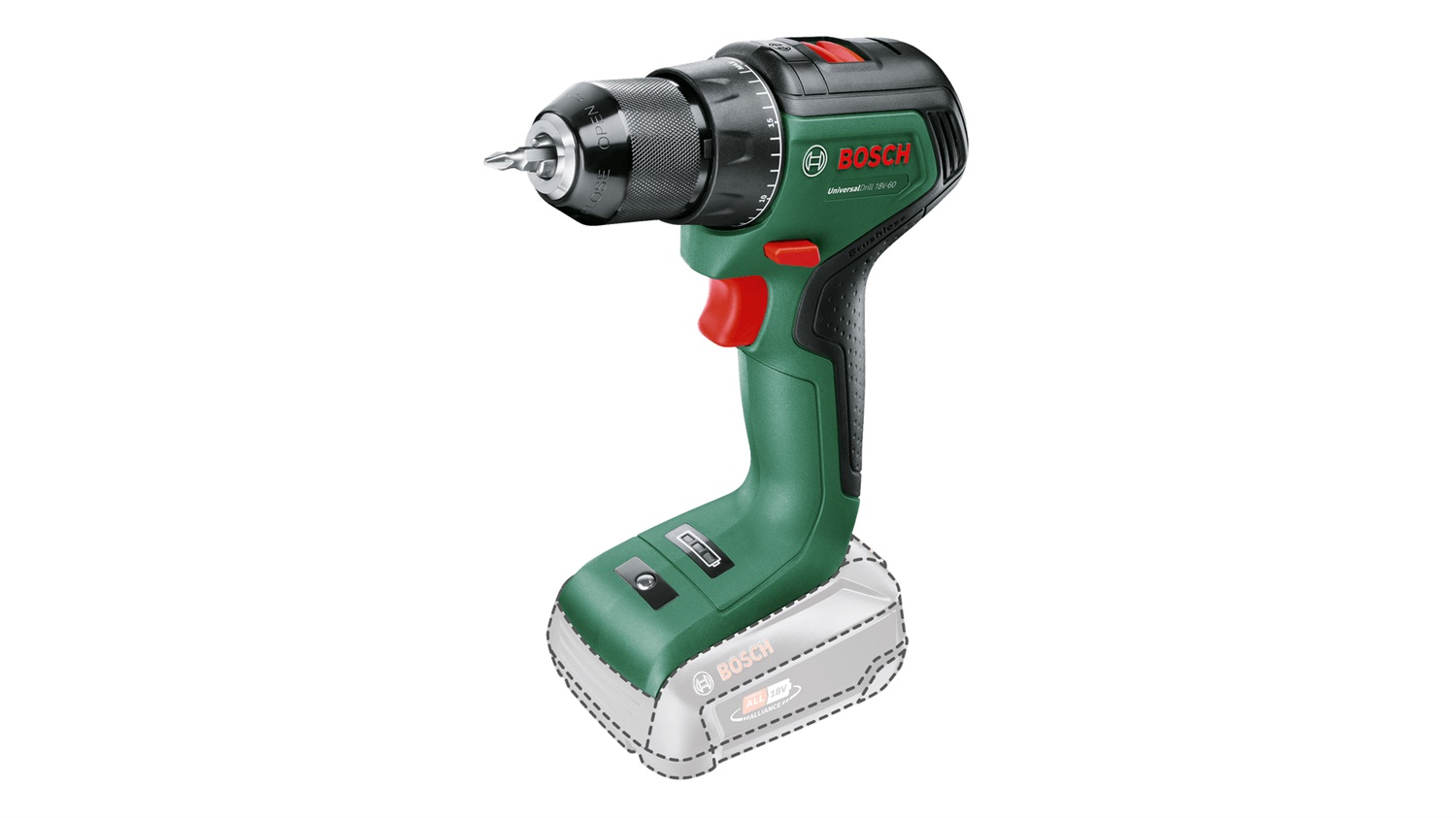 Bosch Trapano Avvitatore UniversalDrill 18V-60 - 18 Volt, 1900 Giri/min, Senza Batteria, 1,3 kg