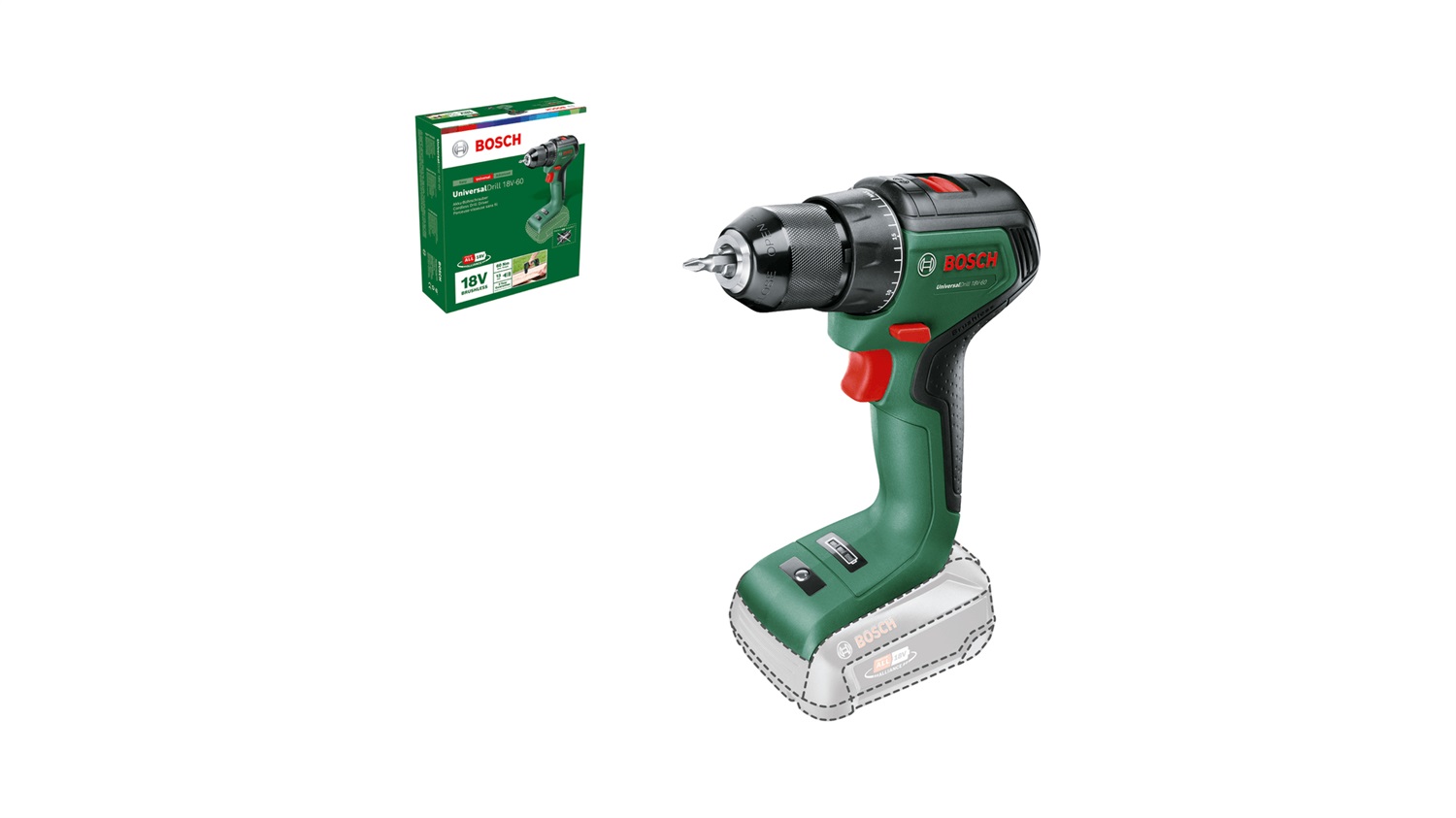 Bosch Trapano Avvitatore UniversalDrill 18V-60 - 18 Volt, 1900 Giri/min, Senza Batteria, 1,3 kg