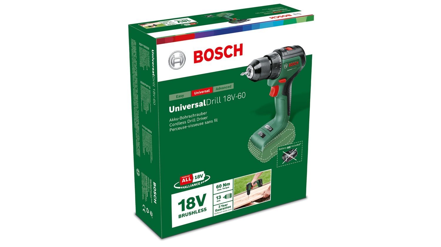 Bosch Trapano Avvitatore UniversalDrill 18V-60 - 18 Volt, 1900 Giri/min, Senza Batteria, 1,3 kg