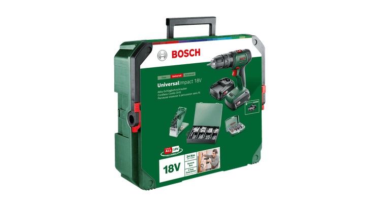 Bosch Universal Impact 18V - Trapano a percussione a batteria 1,3 kg, 1450 Giri/min, mandrino senza chiave