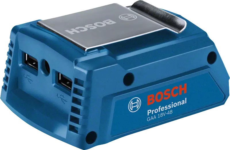 Bosch GAA 18V-48 Professional Caricabatteria USB - Trasforma Batterie 18V in Power Bank con Corrente di Carica 2x2.4 A