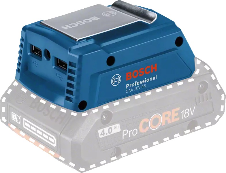Bosch GAA 18V-48 Professional Caricabatteria USB - Trasforma Batterie 18V in Power Bank con Corrente di Carica 2x2.4 A