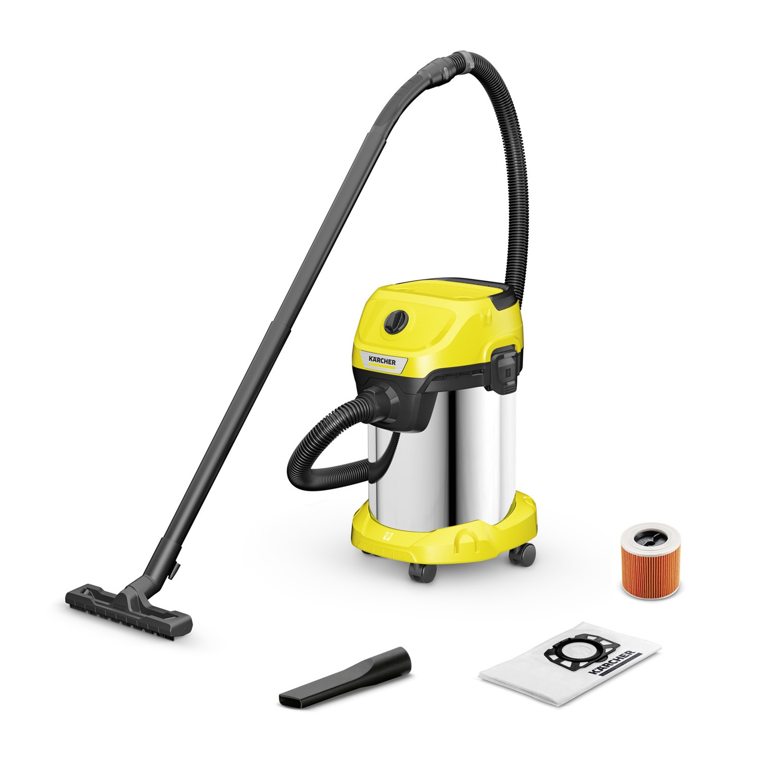 Kärcher WD 3 S V-19/4/20 Aspiratore Solid e Liquidi 1000 W, Capacità 19 Litri, Acciaio Inossidabile, Funzione Soffiante