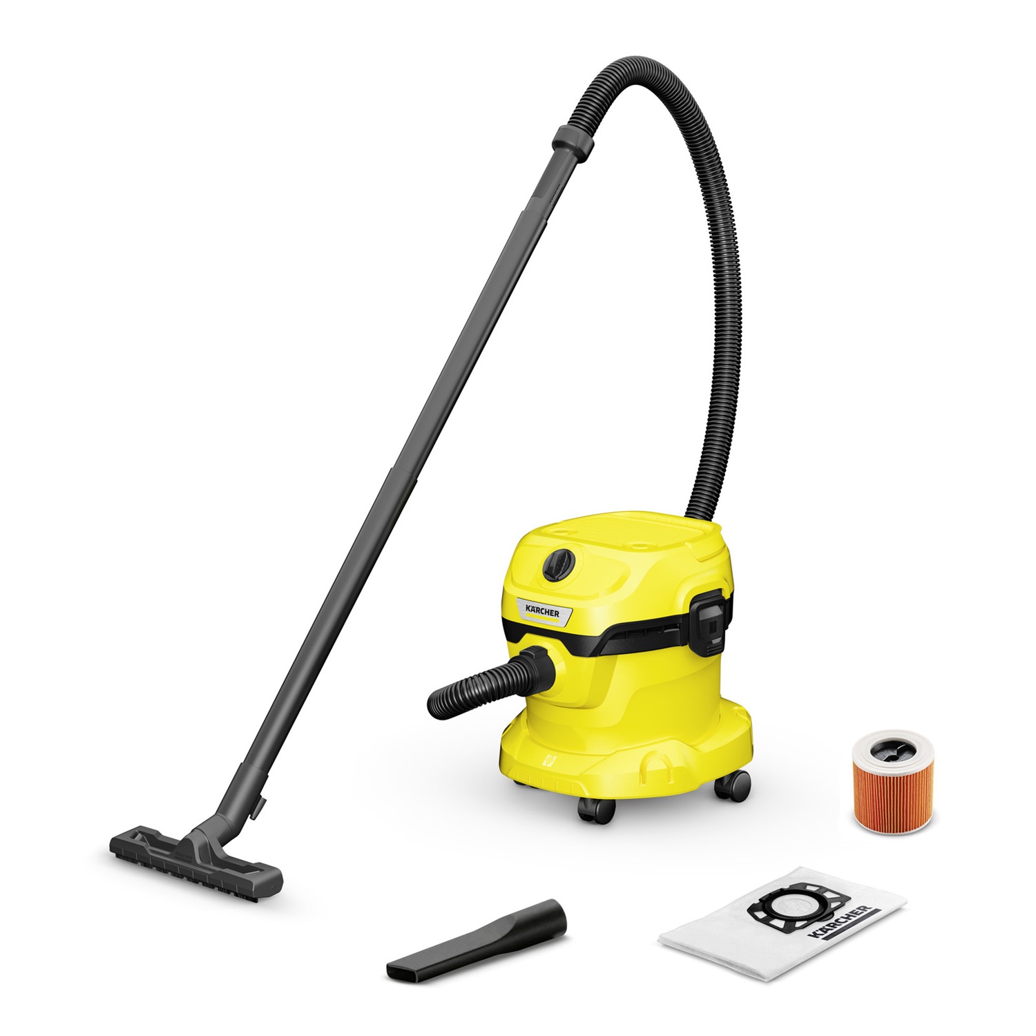 Kärcher 1.628-009.0 Aspiratore Solidliquidi WD 2 Plus - Estrattore di Polvere Nero e Giallo, Capacità 12 L, Potenza 1000 W, Funzione Soffiatura