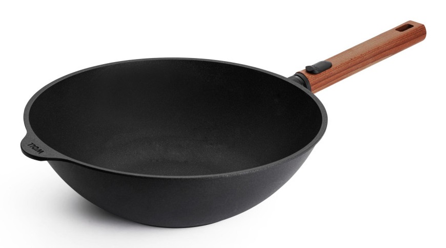 Woll Eco Logic QXR Wok Induttivo 30 cm - Wok in Alluminio con Manico Rimovibile in Legno Sostenibile, Antiaderente e Senza PFAS