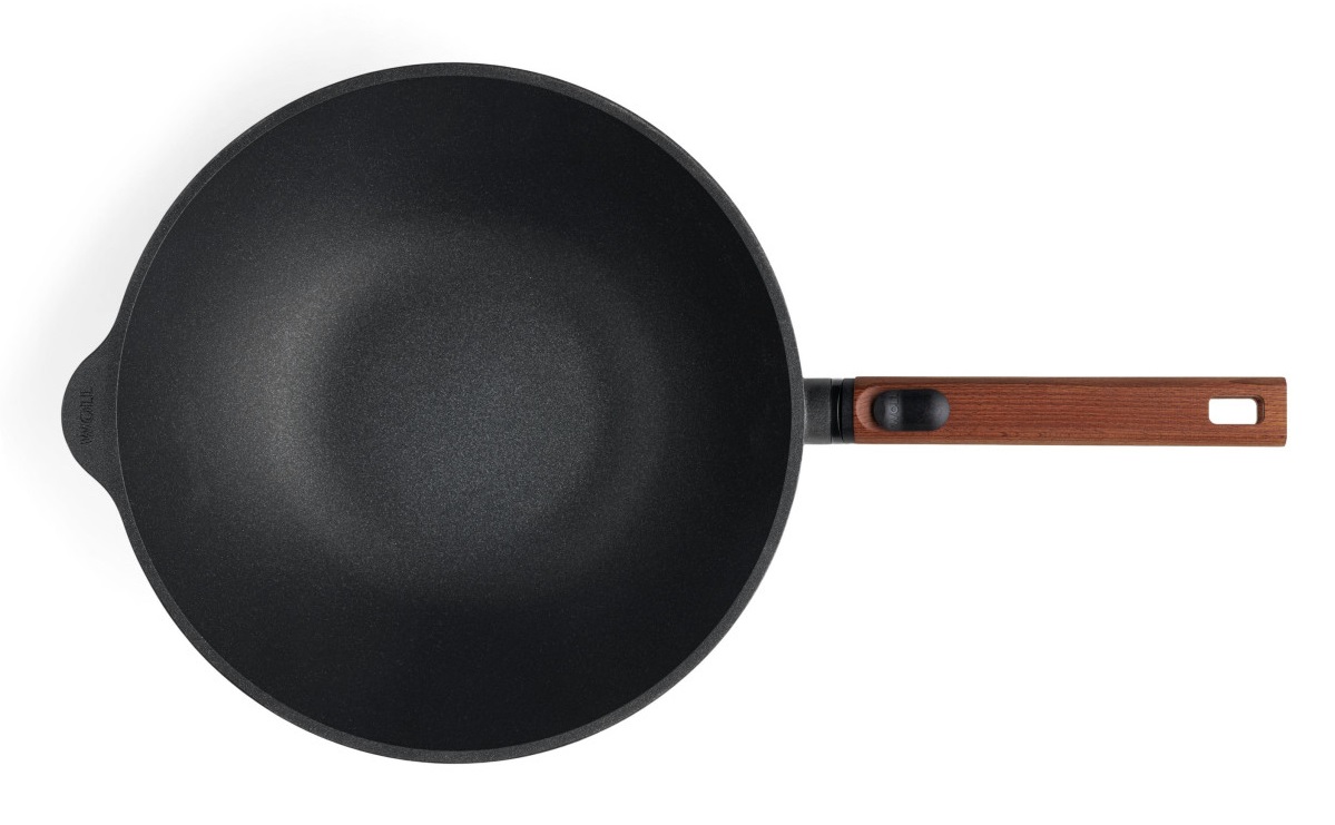 Woll Eco Logic QXR Wok Induttivo 30 cm - Wok in Alluminio con Manico Rimovibile in Legno Sostenibile, Antiaderente e Senza PFAS