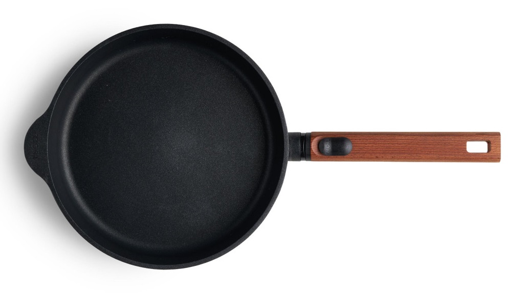 Woll Eco Logic QXR - Padella piatta in ghisa induttiva Ø 24 cm con manico in legno rimovibile, senza PFAS