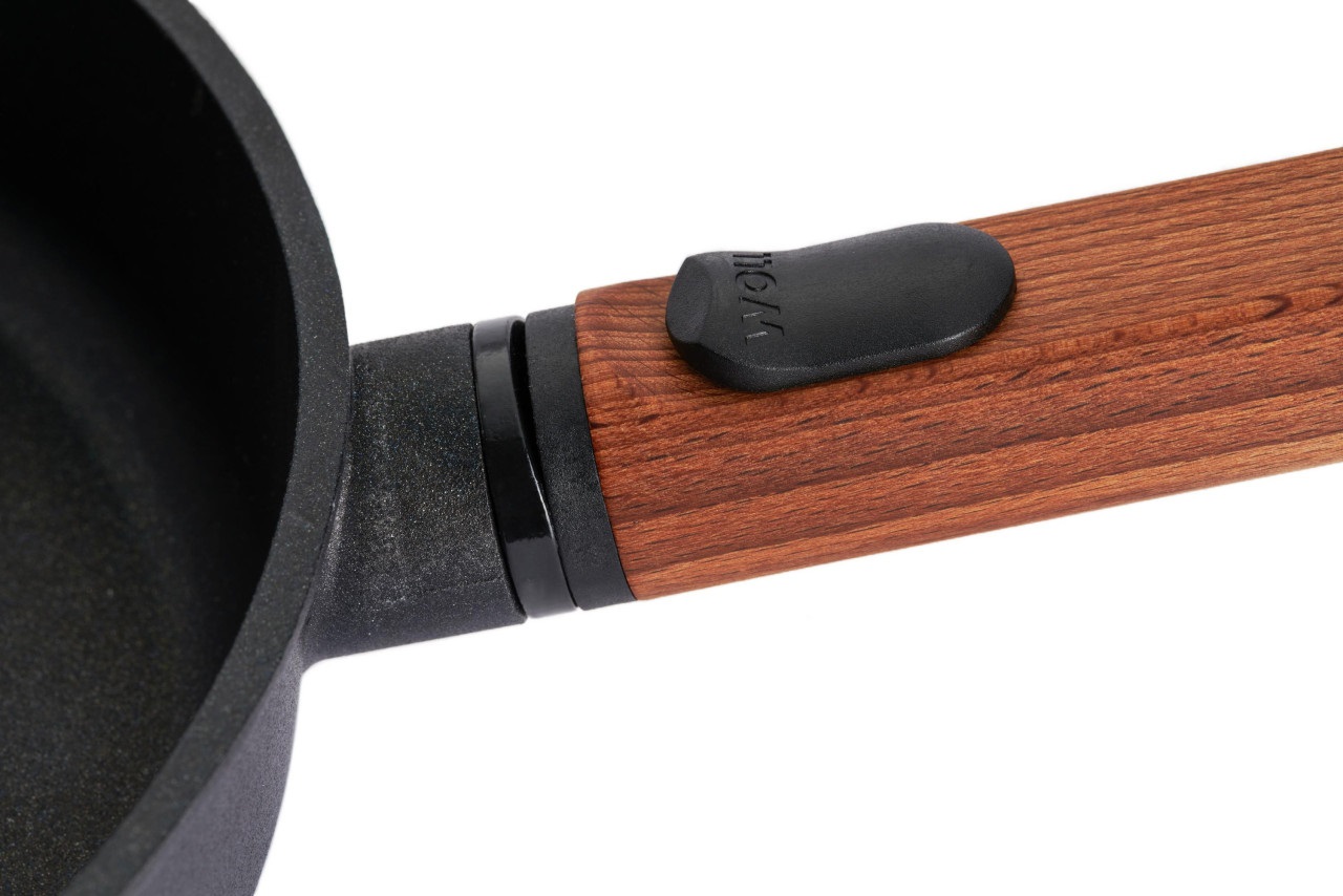Woll Eco Logic QXR - Padella piatta in ghisa induttiva Ø 24 cm con manico in legno rimovibile, senza PFAS