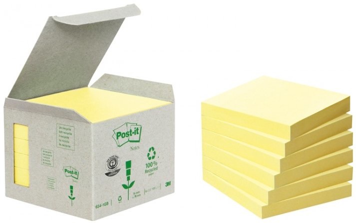 Post-it Foglietti Adesivi Quadrati Giallo Canary - 76x76 mm - Confezione da 6 blocchetti da 100 fogli in carta riciclata