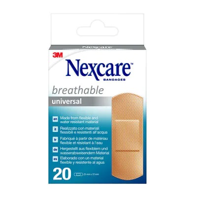 3M Nexcare Cerotti Universali Traspiranti e Resistenti all'Acqua, 25mm x 72mm, Confezione da 20 Pezzi