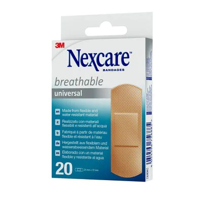 3M Nexcare Cerotti Universali Traspiranti e Resistenti all'Acqua, 25mm x 72mm, Confezione da 20 Pezzi