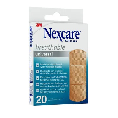 3M Nexcare Cerotti Universali Traspiranti e Resistenti all'Acqua, 25mm x 72mm, Confezione da 20 Pezzi
