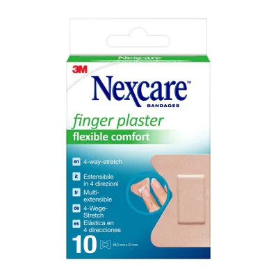 3M Nexcare Cerotto Preparato per Dita - 10 Cerotti Estendibili 44,5 mm x 51 mm, Traspirante e Comfortevole