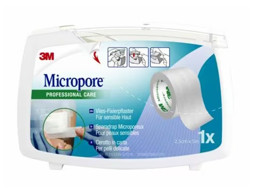 3M Micropore Cerotto in Carta 25mm x 5m - Ipoallergenico e Traspirante per Pelli Delicate con Dispenser