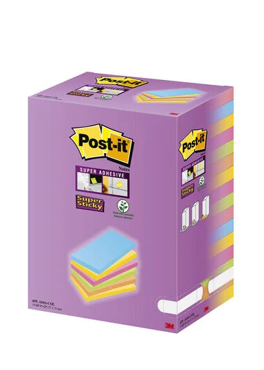 Post-it® Super Sticky Color Notes - Foglietti riposizionabili 127x76 mm, assortiti, Tower Pack 16 blocchetti da 90 fogli