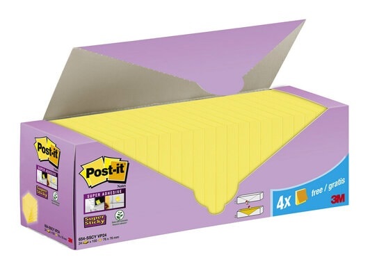 Post-it 654-SSCY-VP24 Super Sticky Foglietti Giallo Canary 76x76mm - 90 Fogli/Blocchetto, Confezione 20 4