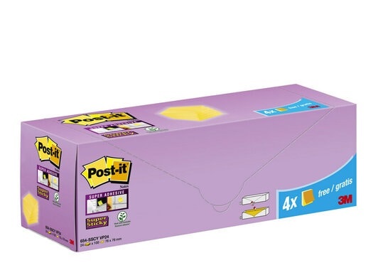 Post-it 654-SSCY-VP24 Super Sticky Foglietti Giallo Canary 76x76mm - 90 Fogli/Blocchetto, Confezione 20 4