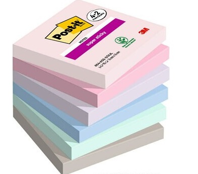 Post-it Super Sticky Soulful 76x76 mm - 90 foglietti, conf. 4 blocchetti 2 gratis, carta certificata PEFC