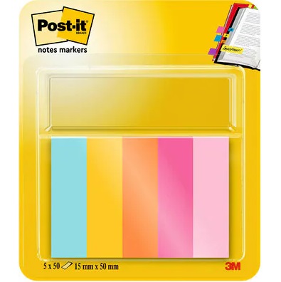 Post-It Segnapagina Autoadesivo in Carta - 12,7 x 44 mm - 5 Colori Assortiti - Confezione da 250 Pezzi