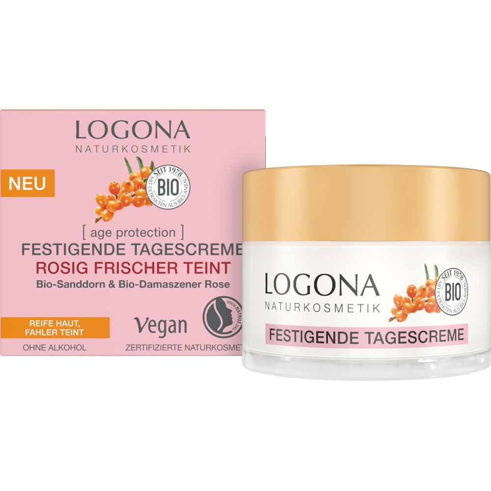 LOGONA Crema Viso Giorno e Notte Anti-Invecchiamento per Pelle Matura e Pallida con Olivello Spinoso Biologico e Acqua di Rose Damascene, 50 ml