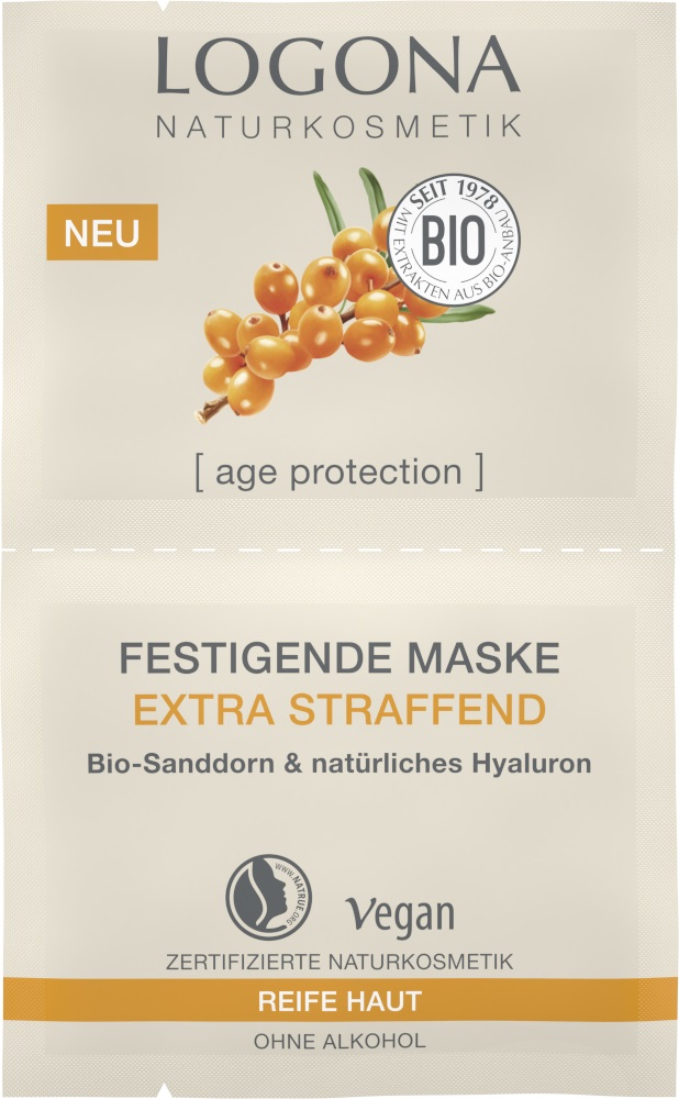 LOGONA Maschera Viso Anti-Invecchiamento Rassodante con Acido Ialuronico e Olivello Spinoso Biologico, 15 ml