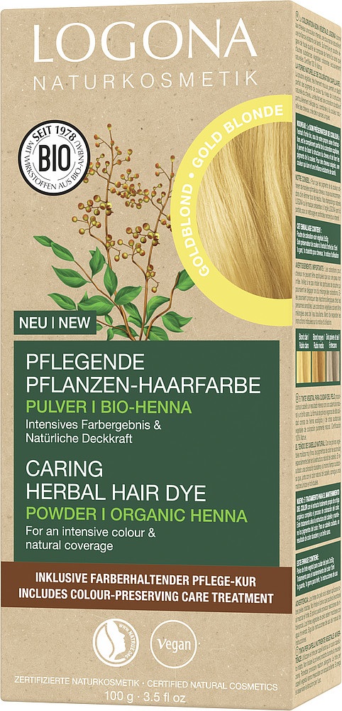 Logona Colorante Vegetale per Capelli Biondo Dorato in Polvere - 100 g con Henné Biologico, Vegano e Nutriente