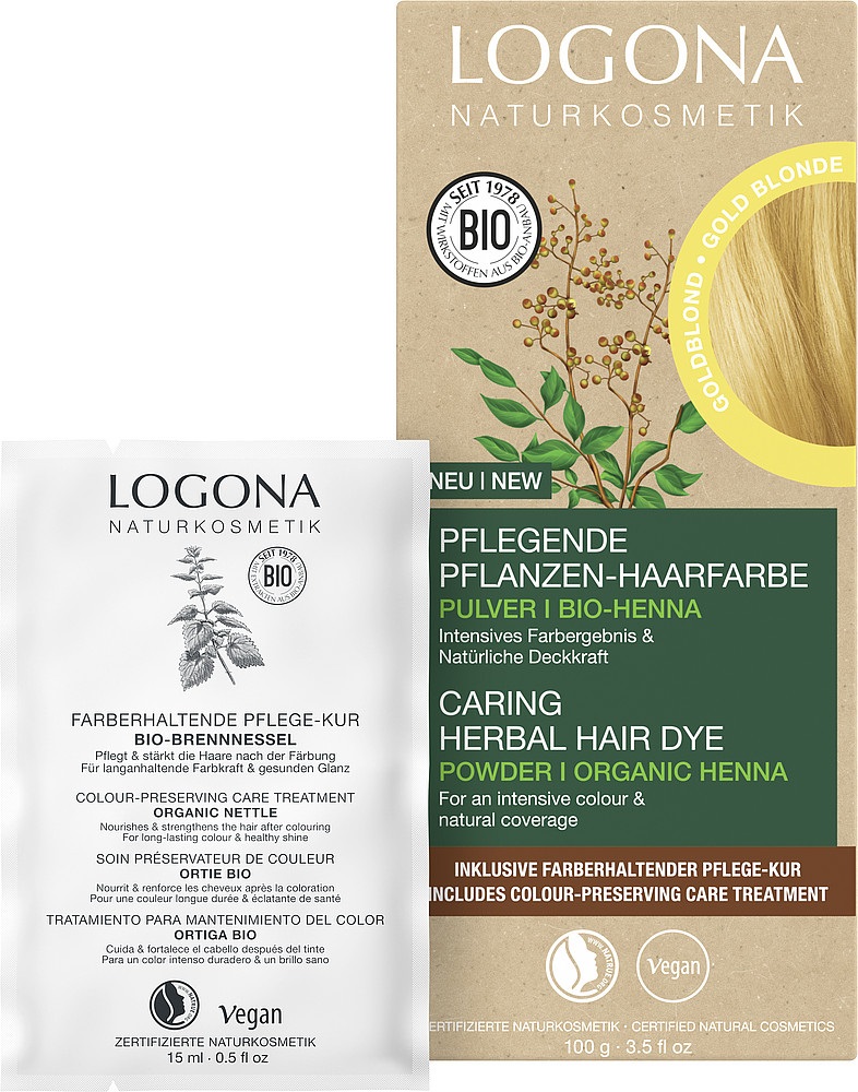 Logona Colorante Vegetale per Capelli Biondo Dorato in Polvere - 100 g con Henné Biologico, Vegano e Nutriente