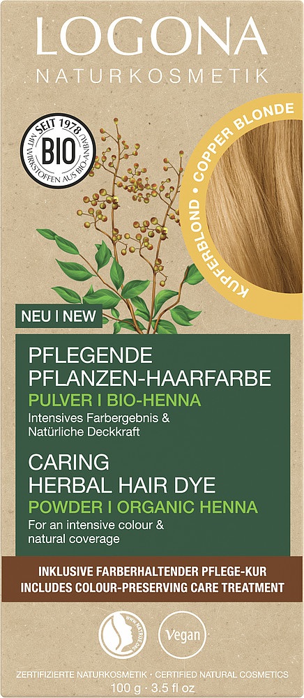 LOGONA Colorante Vegetale per Capelli in Polvere Vegano con Henné Biologico - Colore Biondo Rame 100 g