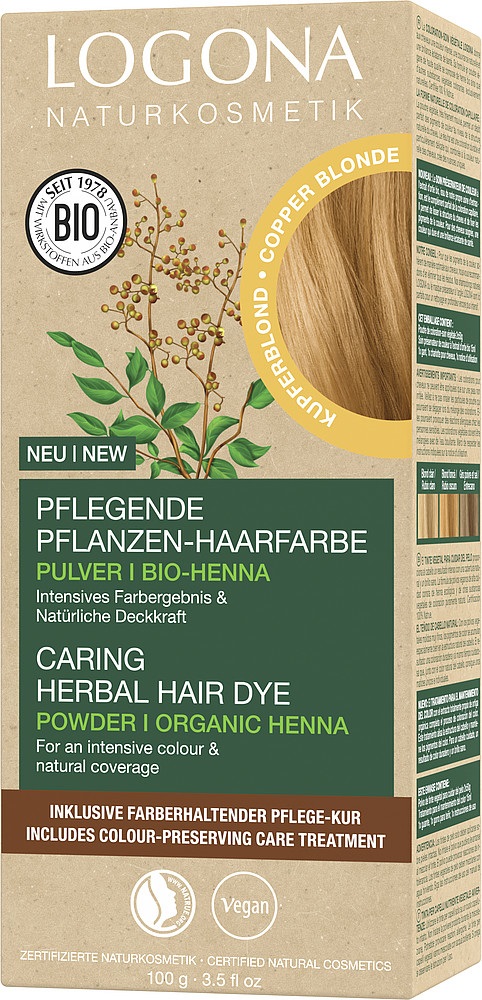 LOGONA Colorante Vegetale per Capelli in Polvere Vegano con Henné Biologico - Colore Biondo Rame 100 g