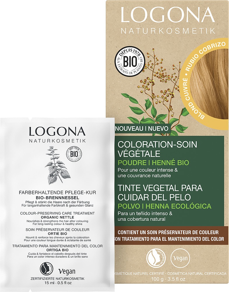 LOGONA Colorante Vegetale per Capelli in Polvere Vegano con Henné Biologico - Colore Biondo Rame 100 g