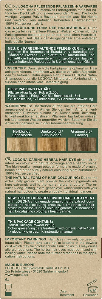 LOGONA Colorante Vegetale per Capelli in Polvere Vegano con Henné Biologico - Colore Biondo Rame 100 g