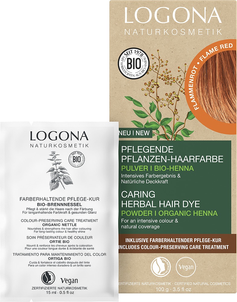 Logona Tinta Vegetale per Capelli in Polvere - Rosso Fiamma con Henné Biologico, 100 g