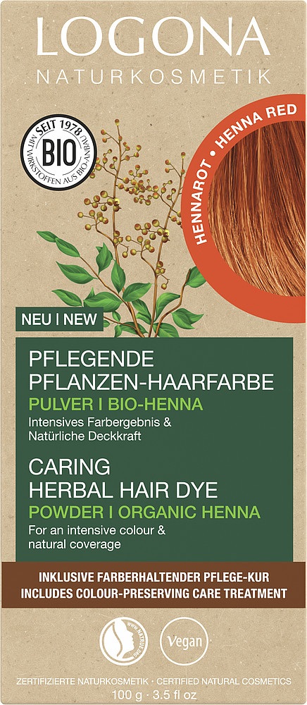 LOGONA Colorante Vegetale per Capelli in Polvere - Rosso Henné Biologico 100 g, Vegano e Nutriente