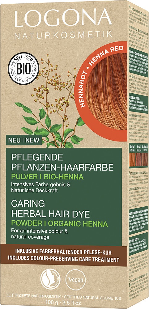 LOGONA Colorante Vegetale per Capelli in Polvere - Rosso Henné Biologico 100 g, Vegano e Nutriente