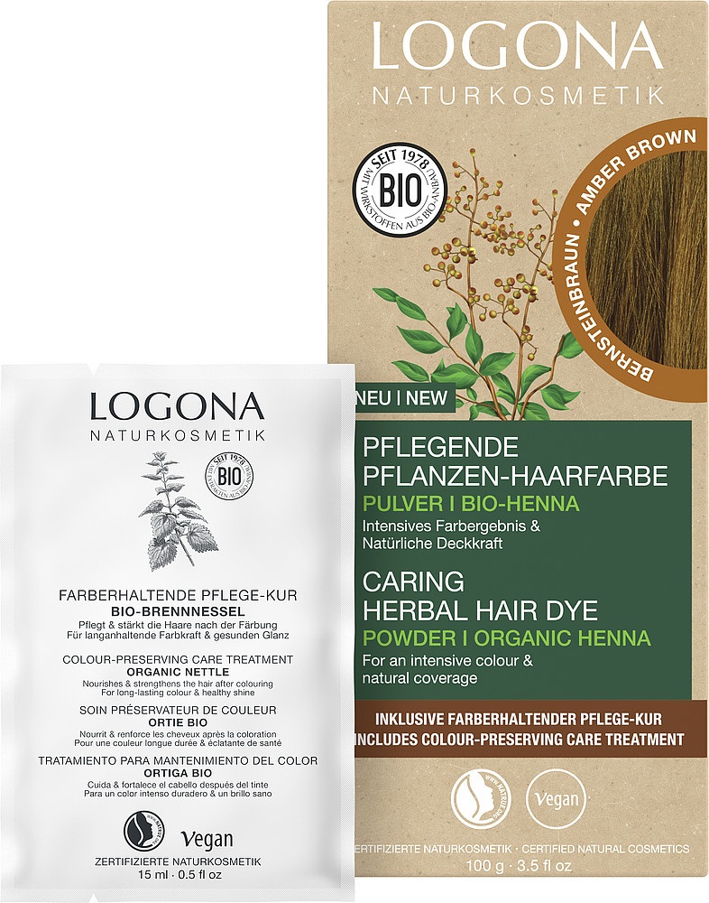 Logona Tinta per Capelli Vegetale Nutriente Marrone Ambrato 100 g - Colore Intenso e Lucentezza Sana