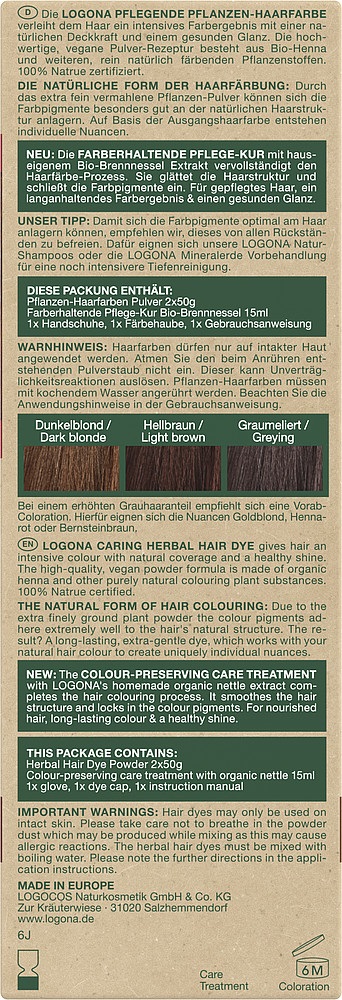 LOGONA Colorante Vegetale Nutriente per Capelli - Colore Nº 070 Marrone Castagna 100 g