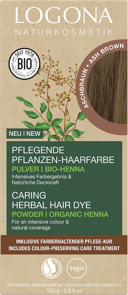 LOGONA Colorante Vegetale per Capelli in Polvere con Henné Biologico - Marrone Cenere 100 g