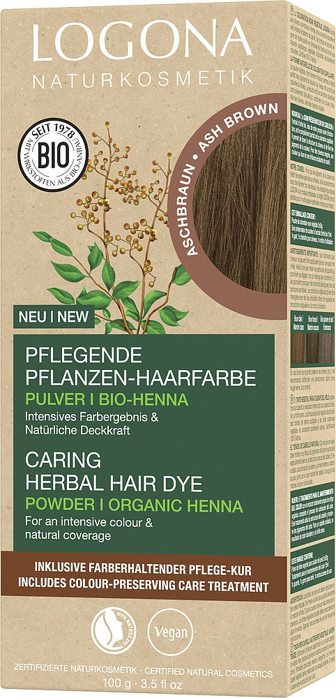 LOGONA Colorante Vegetale per Capelli in Polvere con Henné Biologico - Marrone Cenere 100 g